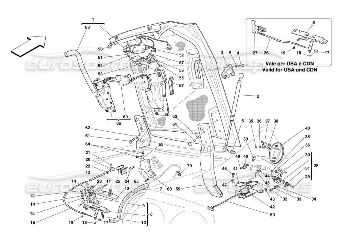 Ferrari 575 Superamerica Boot Door and Petrol Cover Part Diagram