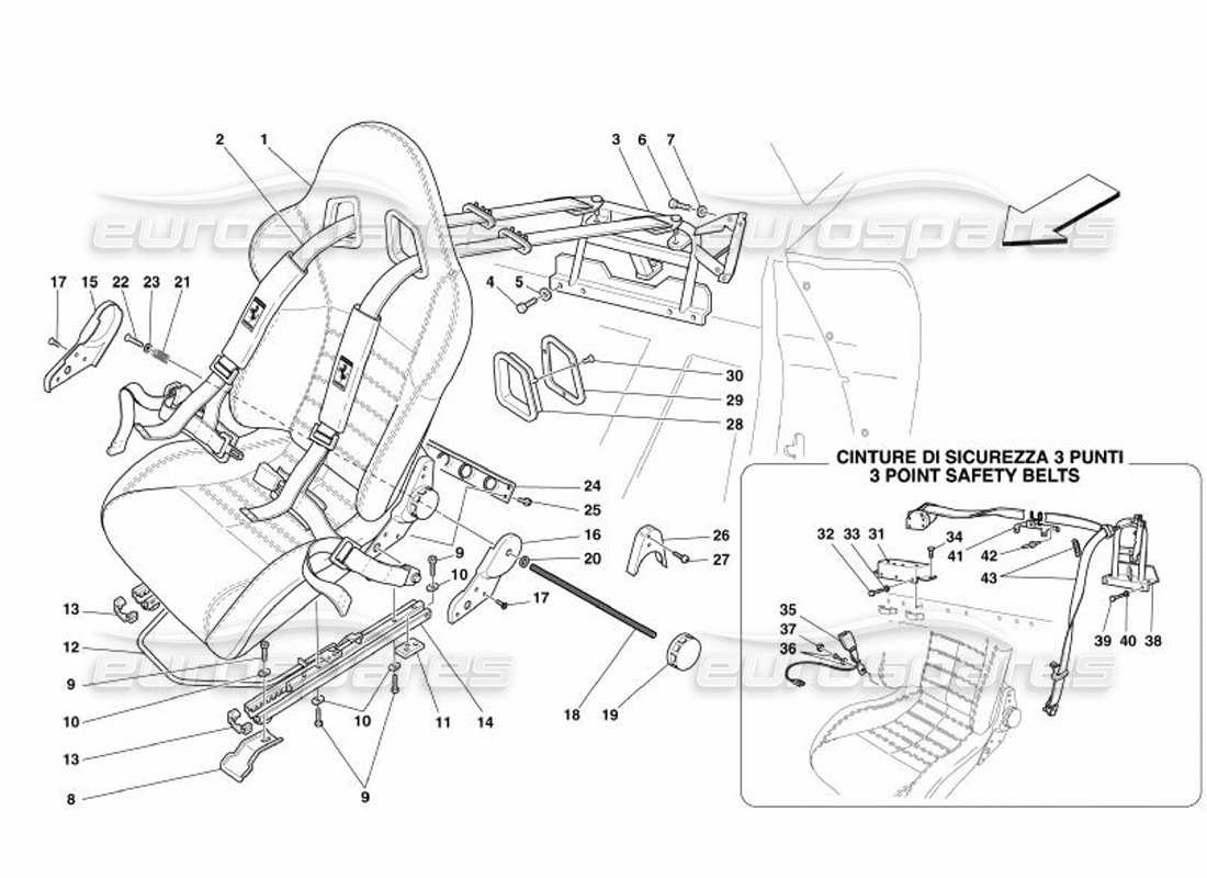 Ferrari 575 Superamerica Racing Seat-4 Point Belts Part Diagram
