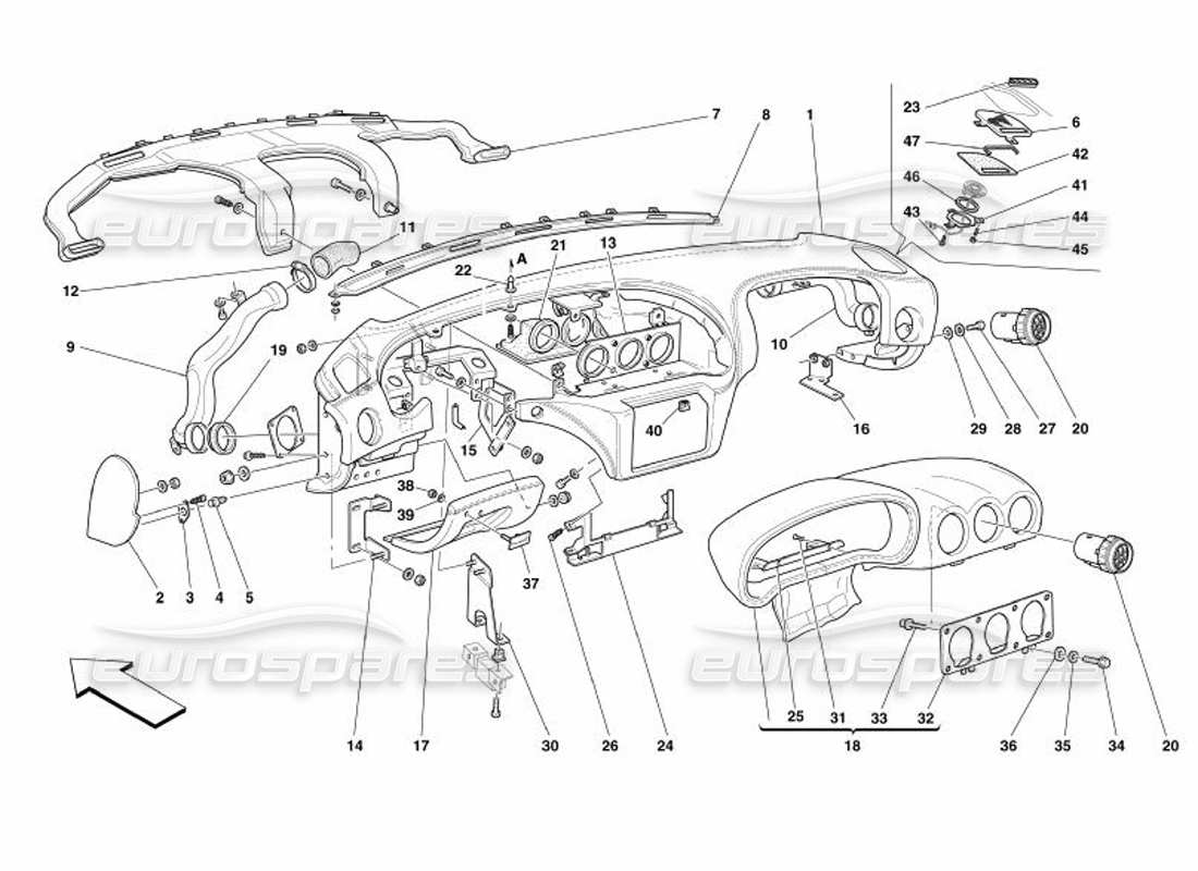 Ferrari 575 Superamerica Instruments Panel Part Diagram
