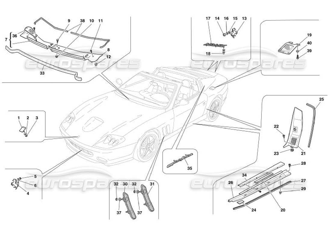 Ferrari 575 Superamerica Outside Finishings Part Diagram