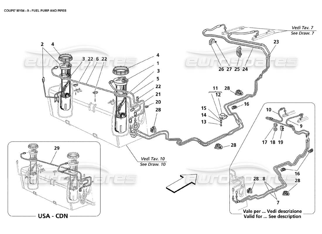 Maserati 4200 Coupe (2004) fuel pump and pipes Parts Diagram