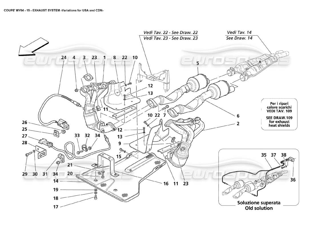 Maserati 4200 Coupe (2004) Exhaust System Variations for USA and CDN Parts Diagram