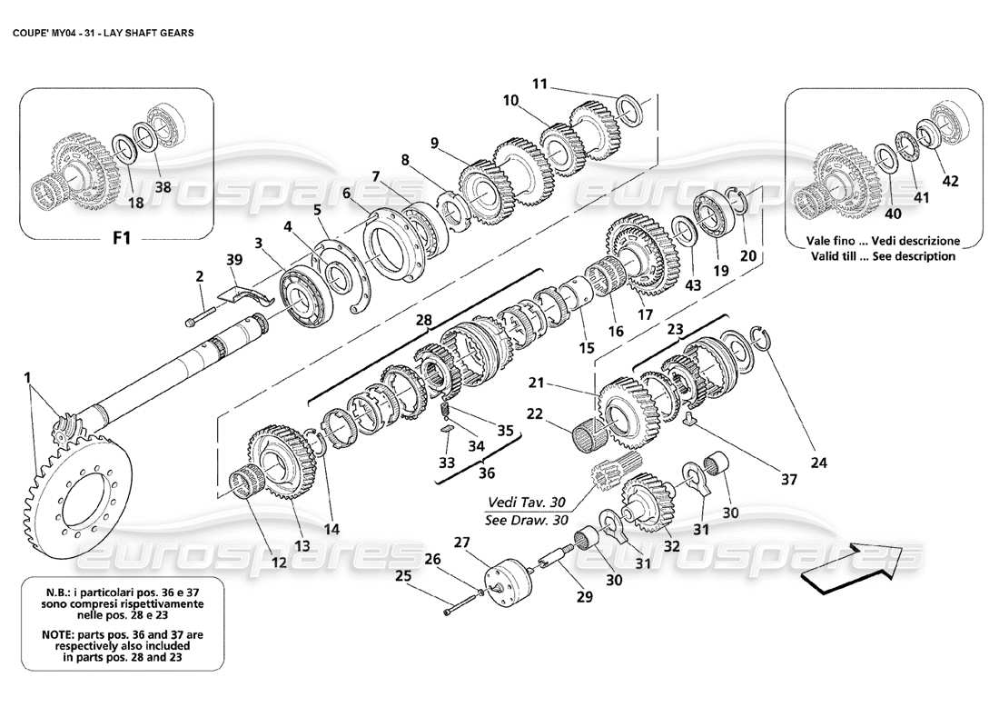 Maserati 4200 Coupe (2004) Lay Shaft Gears Parts Diagram