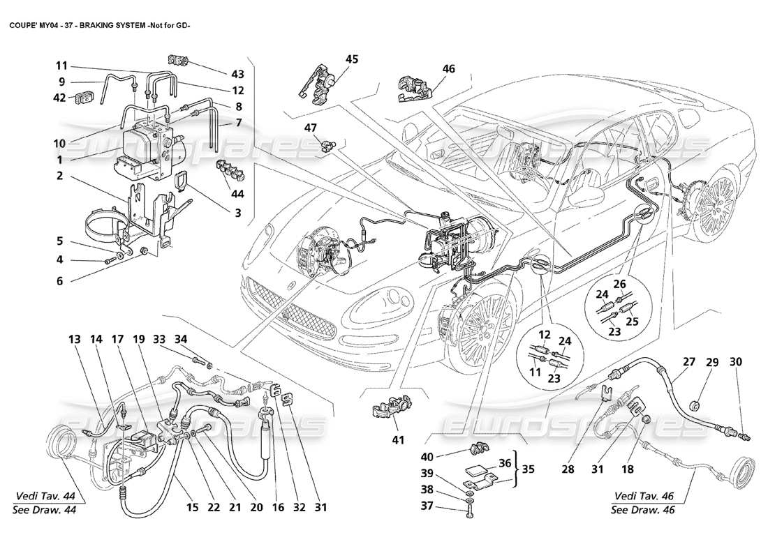 Maserati 4200 Coupe (2004) Braking System Not for GD Part Diagram