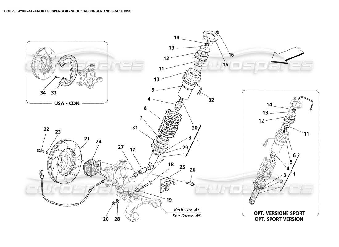 Maserati 4200 Coupe (2004) Front Suspension Shock Absorber and Brake Disc Part Diagram