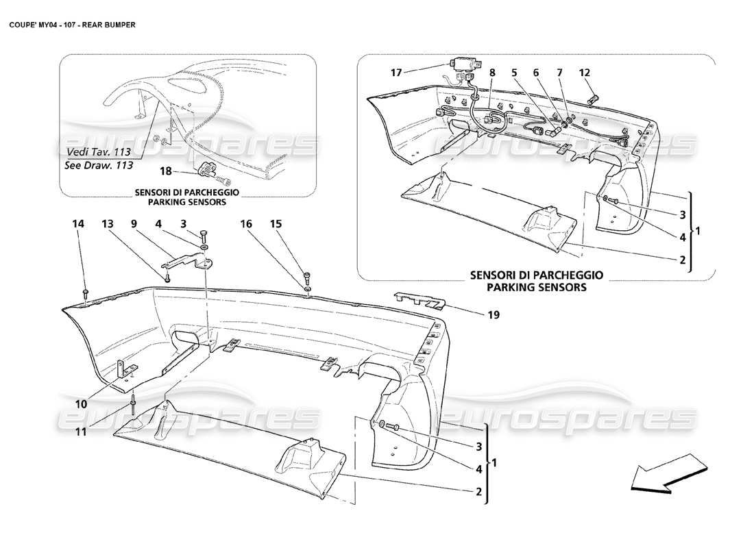 Maserati 4200 Coupe (2004) REAR BUMPER Parts Diagram