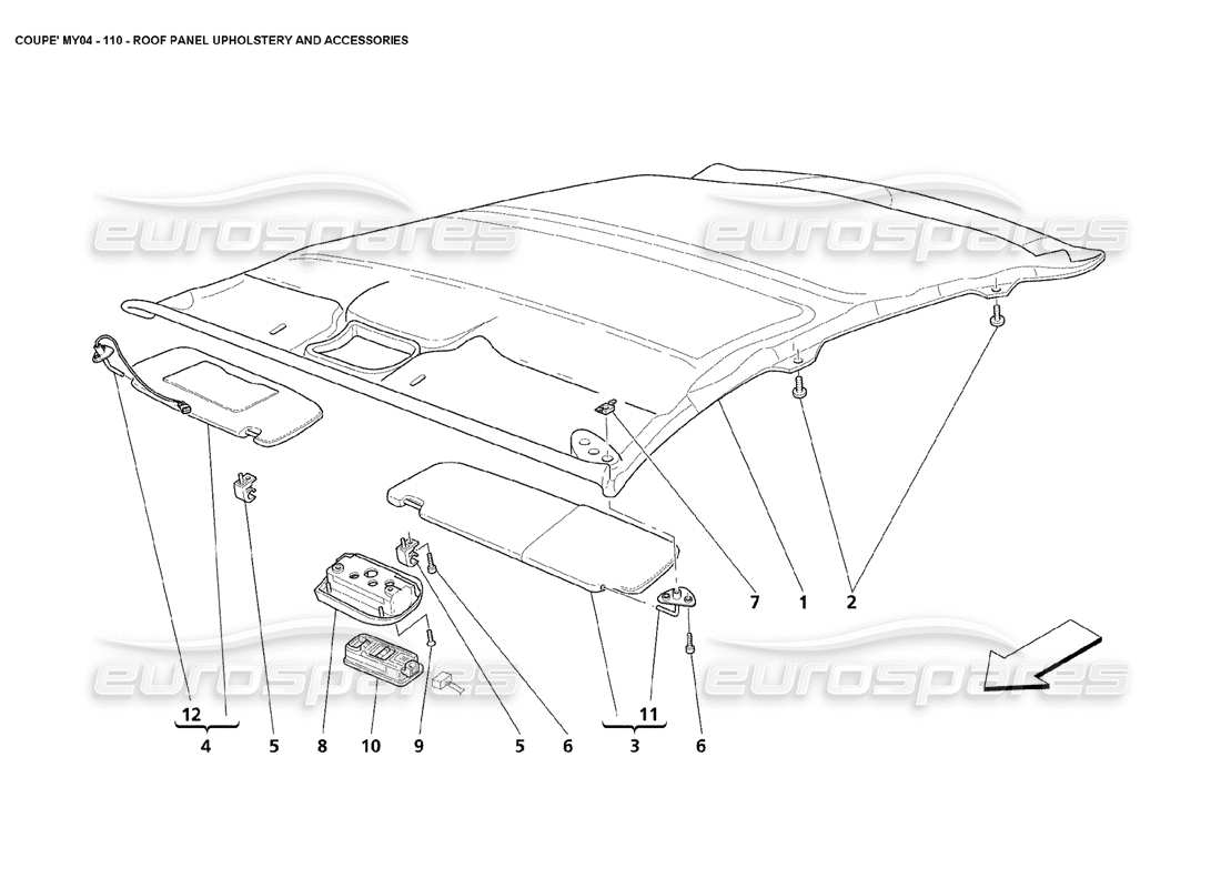 Maserati 4200 Coupe (2004) Roof Panel Upholstery and Accessories Parts Diagram