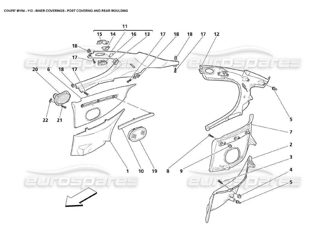 Maserati 4200 Coupe (2004) Inner Coverings Post Covering and Rear Moulding Part Diagram