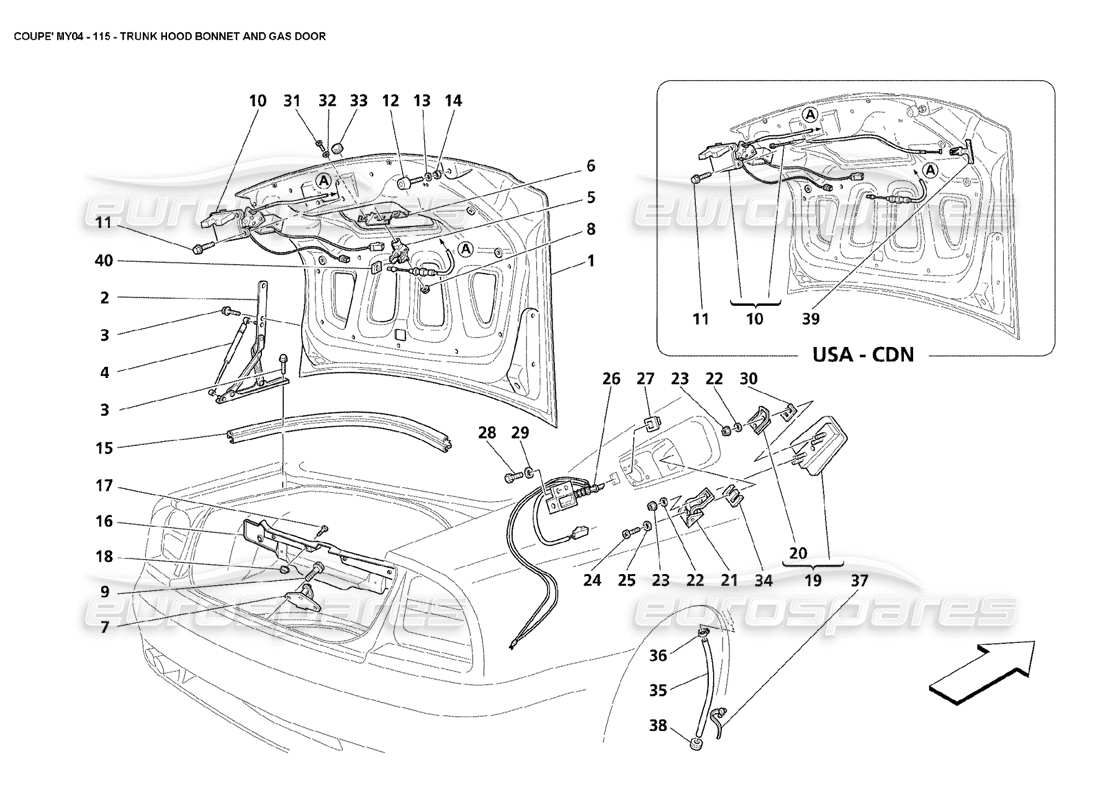 Maserati 4200 Coupe (2004) Trunk Hood Bonnet and Gas Door Parts Diagram