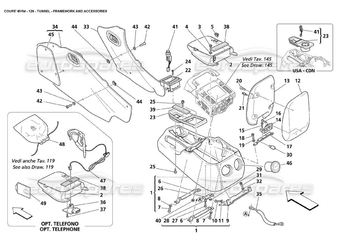 Maserati 4200 Coupe (2004) Tunnel Framework and Accessories Parts Diagram