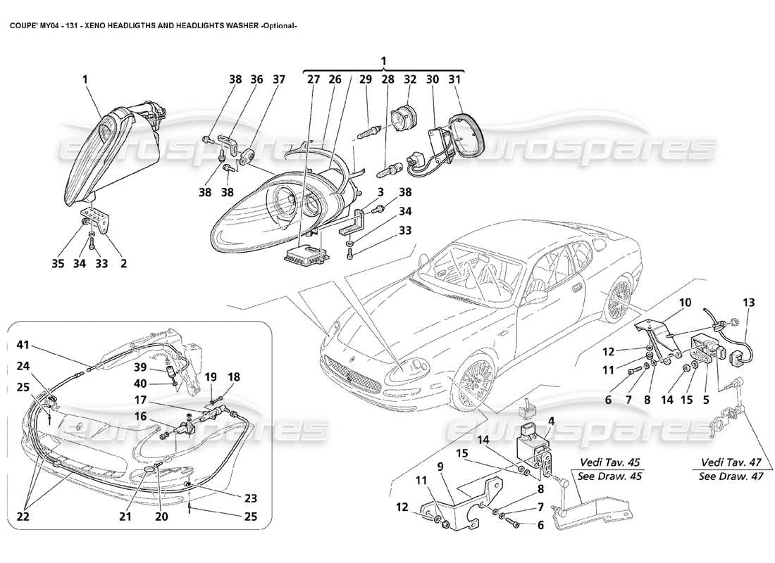 Maserati 4200 Coupe (2004) Xeno Headligths and Headlights Washer Optional Parts Diagram
