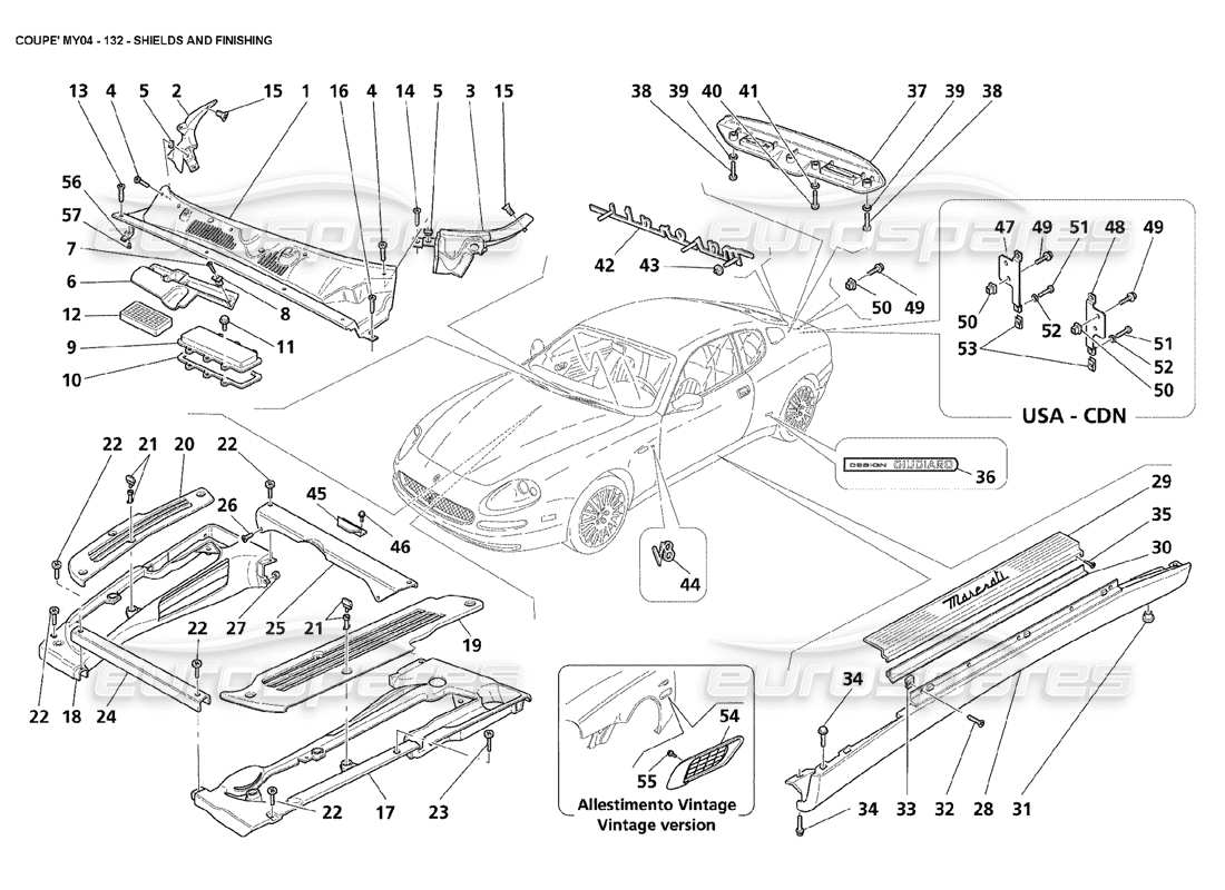 Maserati 4200 Coupe (2004) Shields and Finishing Parts Diagram