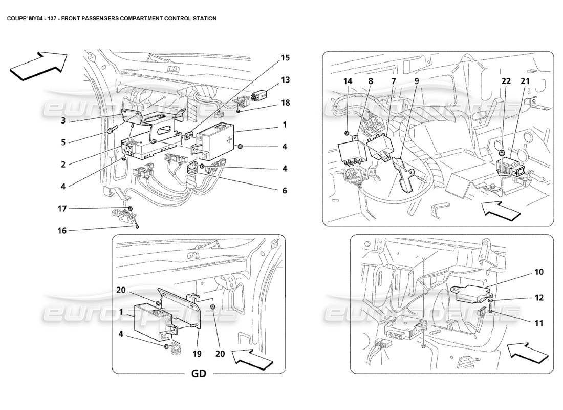 Maserati 4200 Coupe (2004) Front Passengers Compartment Control Station Parts Diagram