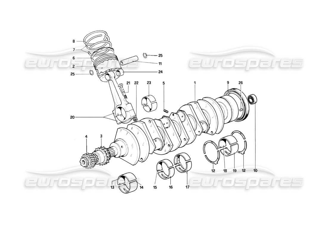Ferrari 400i (1983 Mechanical) crankshaft - connecting rods and pistons Part Diagram