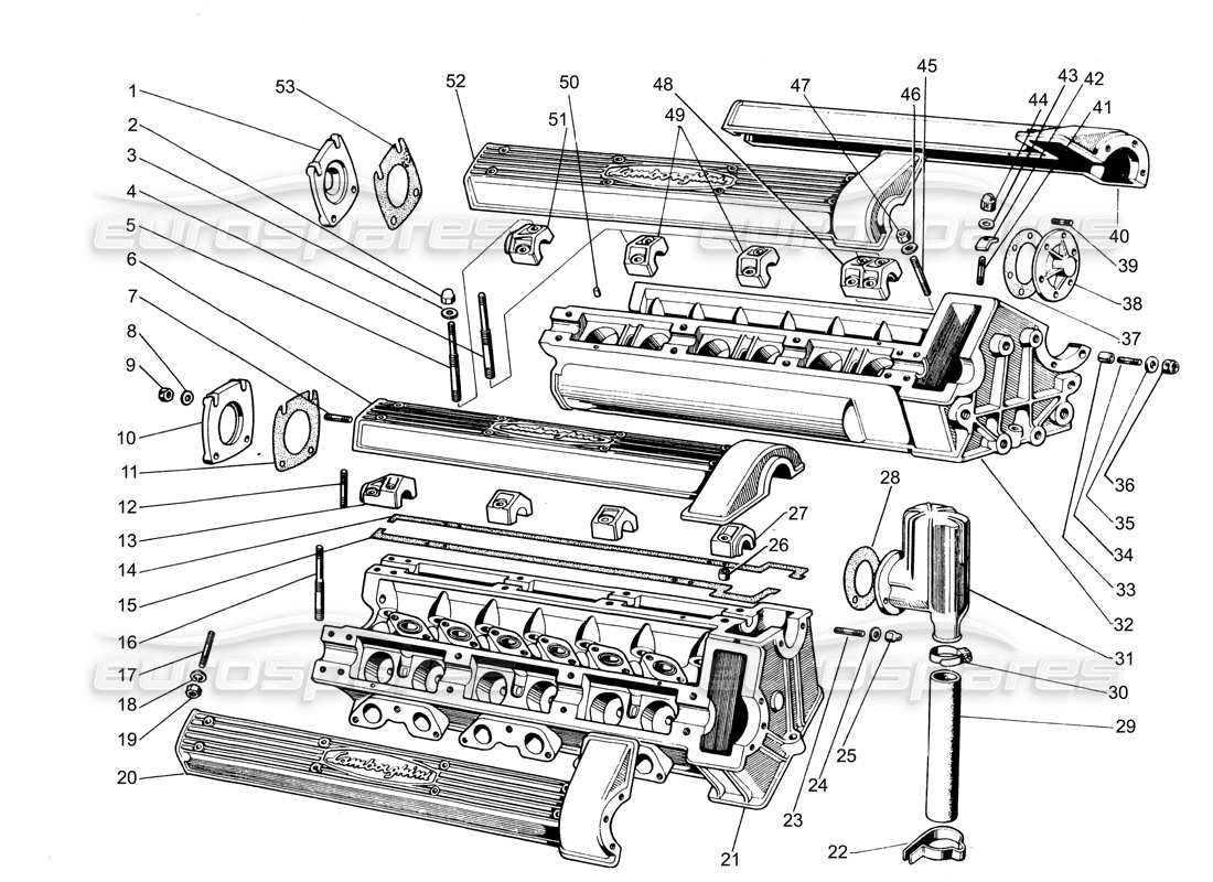 Lamborghini Espada Cylinder Heads (to 575) Parts Diagram