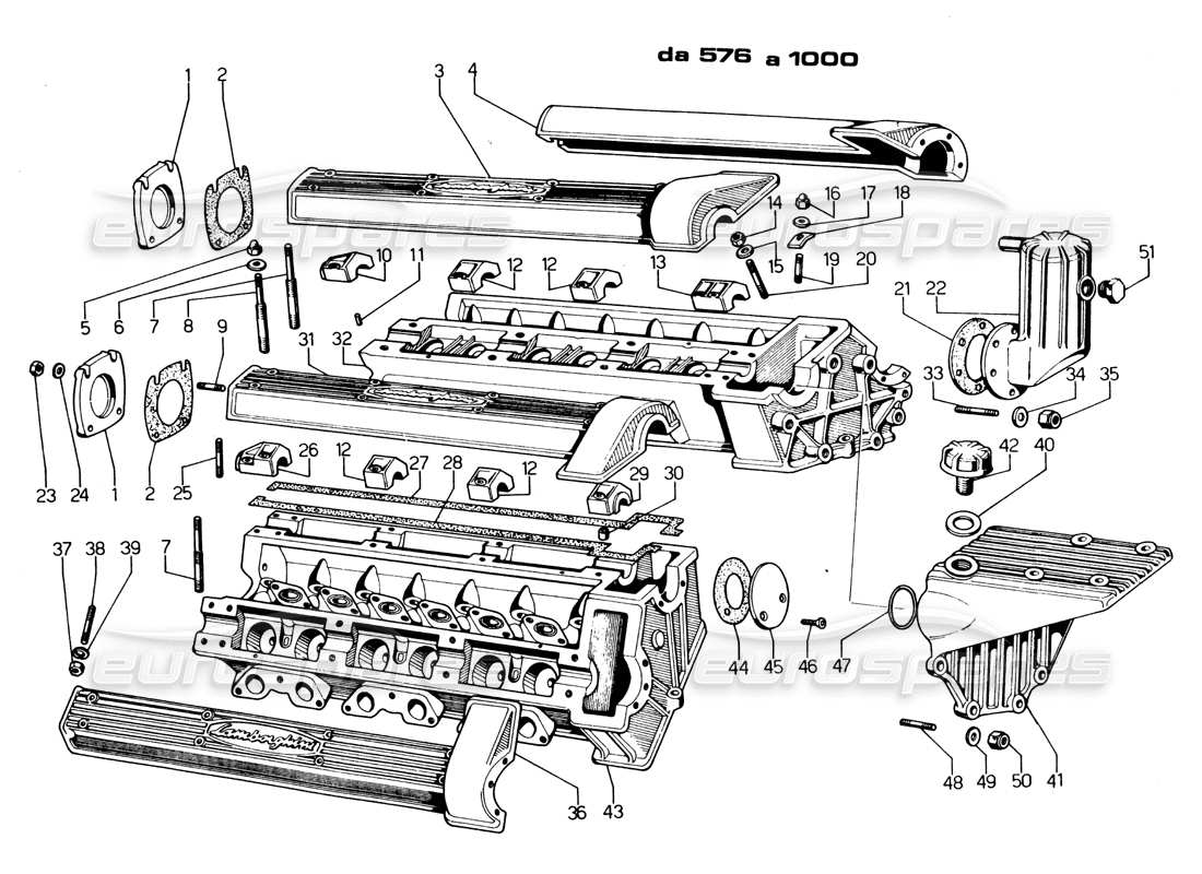 Lamborghini Espada Cylinder Heads (576 to 1000) Parts Diagram