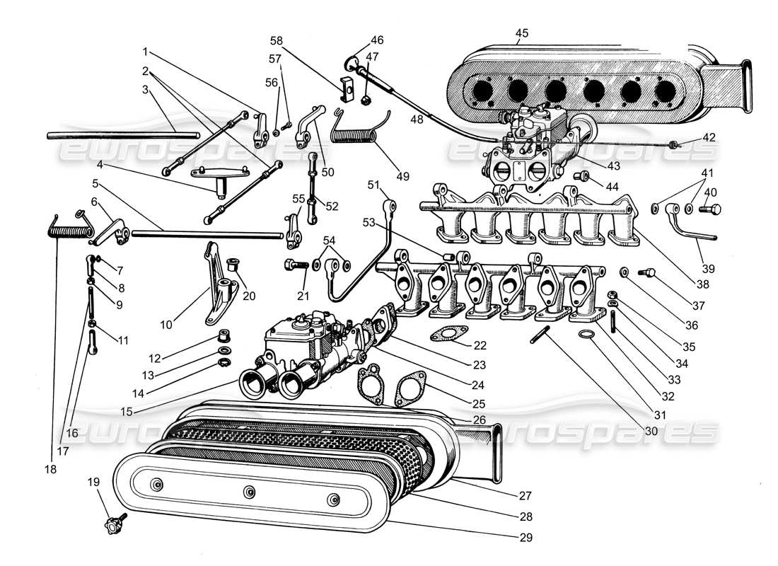 Lamborghini Espada inlet manifolds Part Diagram