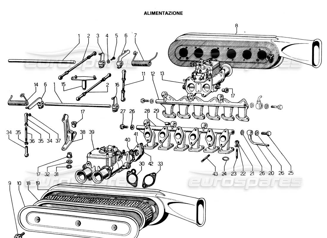 Lamborghini Espada inlet manifolds (to 1145) Part Diagram