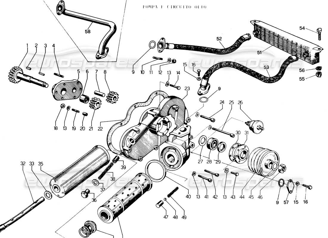 Lamborghini Espada Oil pump circuit Parts Diagram