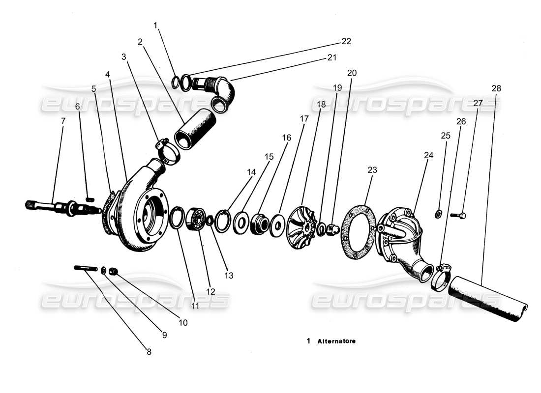 Lamborghini Espada WATER PUMP (1 Alternatore)(to 650) Part Diagram