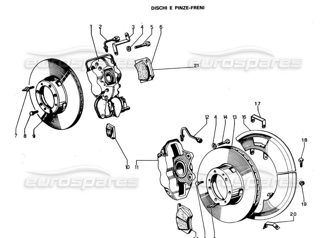 Lamborghini Espada Brake discs & Calipers Series II Parts Diagram