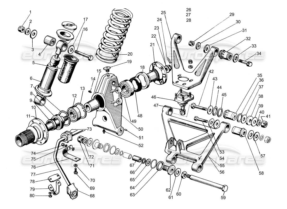 Lamborghini Espada Rear Suspension & Hub Series I Parts Diagram