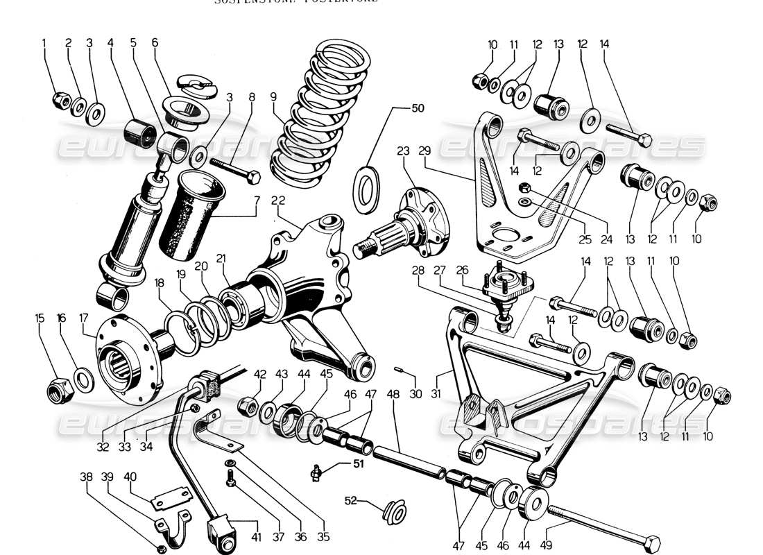 Lamborghini Espada Rear Suspension & Hub Series III (Da 756 a 920) Part Diagram