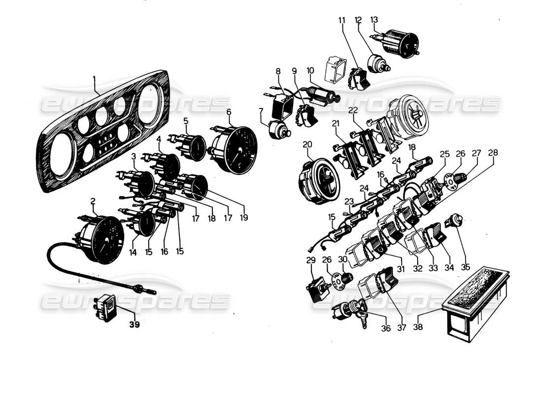 Lamborghini Espada Dashboard Instruments (0 to 750) Part Diagram