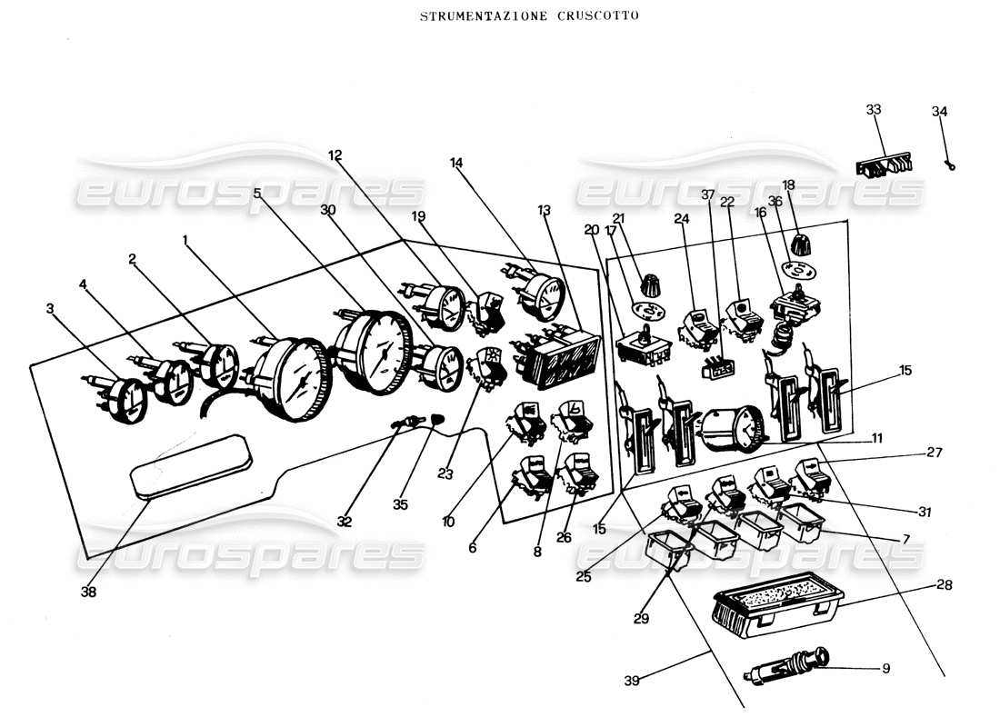 Lamborghini Espada Dashboard Instruments (Da 751 in poi) Part Diagram