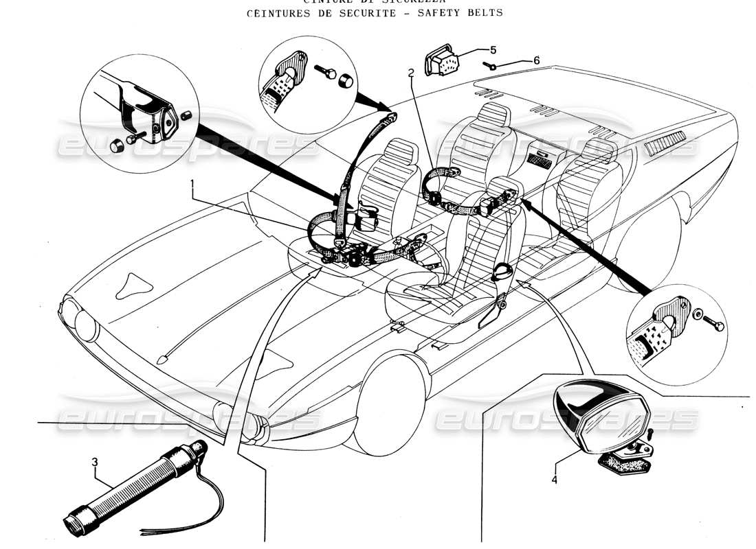 Lamborghini Espada Safety Belts (USA) Part Diagram
