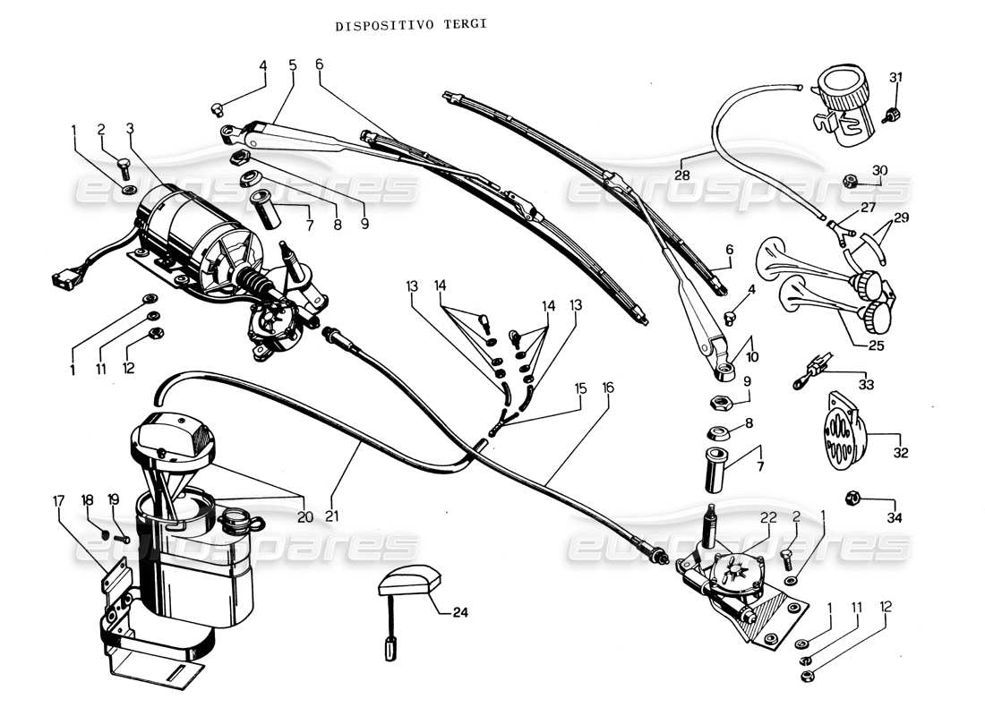 Lamborghini Espada Wiper System (Australia) Parts Diagram