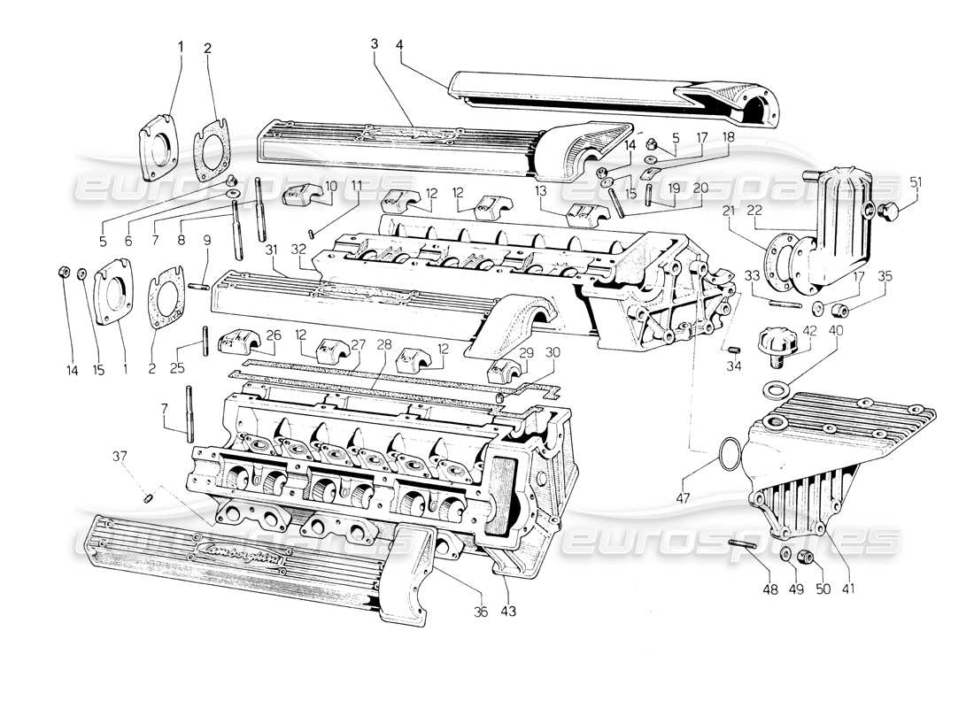 Lamborghini Countach LP400 cilinder heads Part Diagram