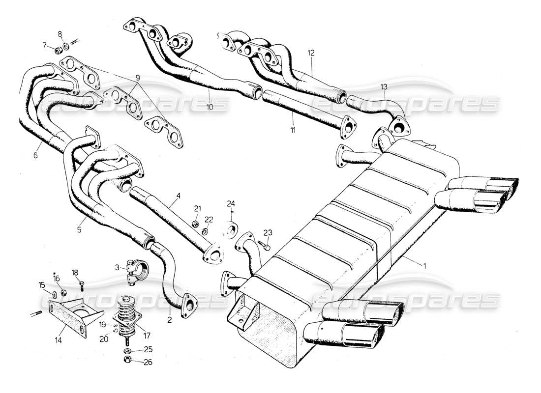 Lamborghini Countach LP400 Exhaust pipes Part Diagram
