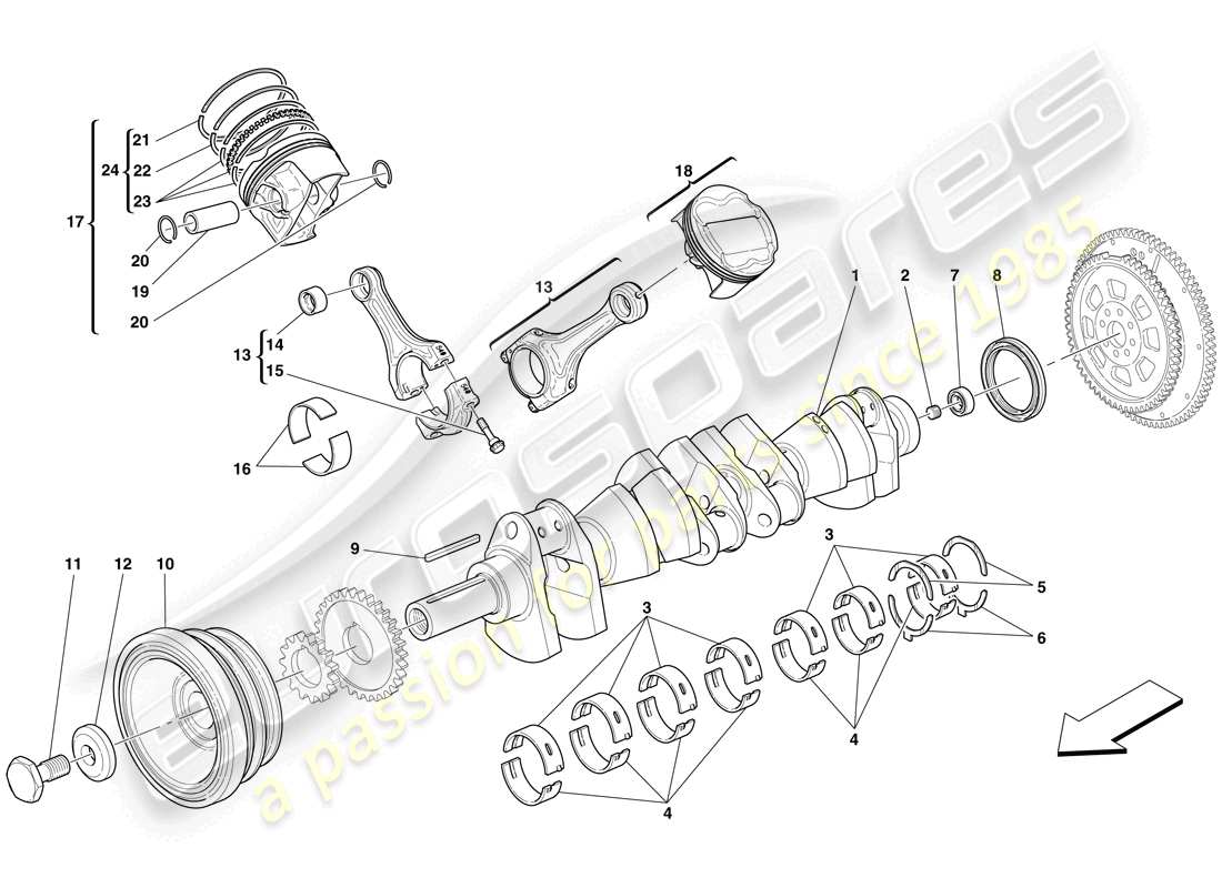 Maserati MC12 crankshaft - connecting rods and pistons Part Diagram