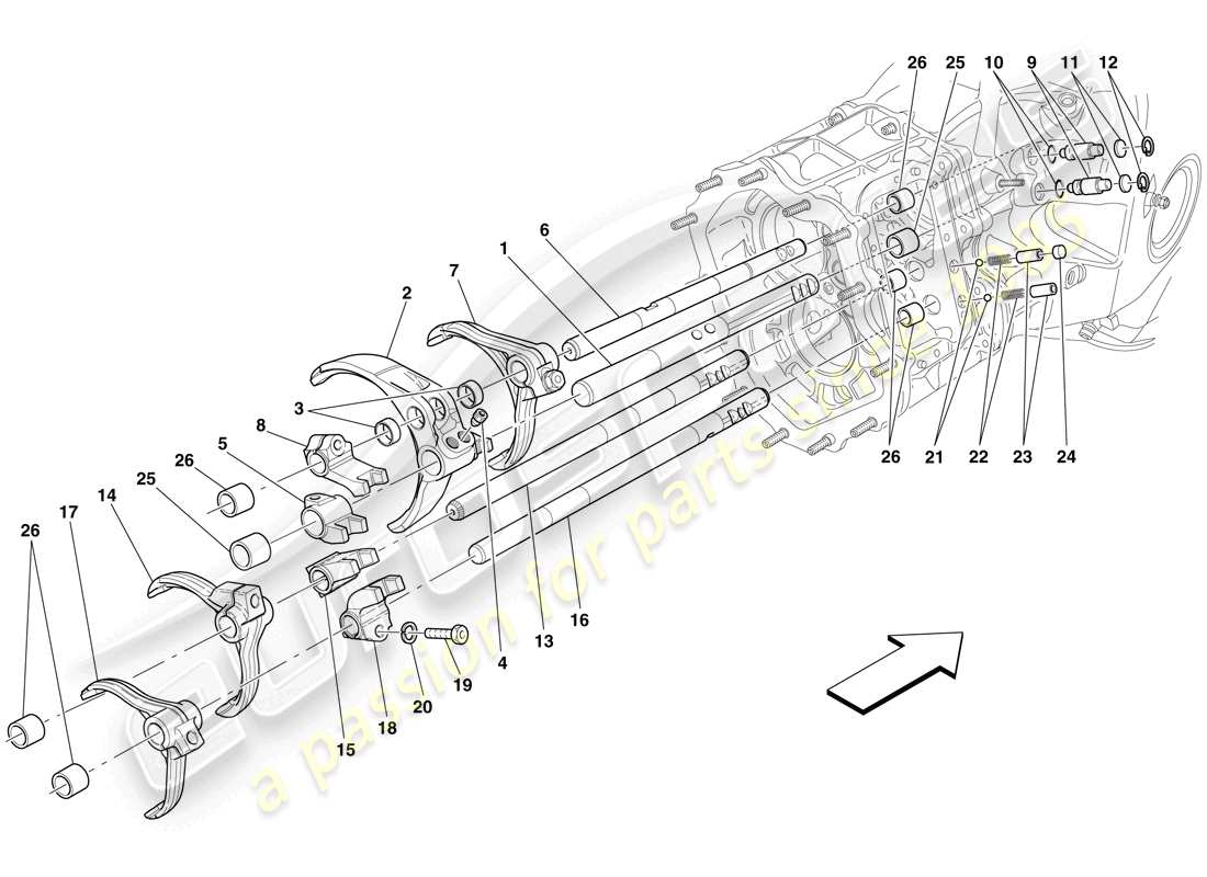 Maserati MC12 Inner Gearbox Controls Part Diagram