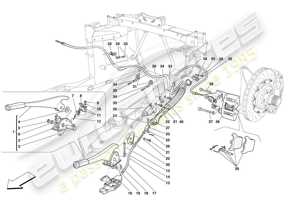 Maserati MC12 Hand-Brake Control and Caliper Part Diagram