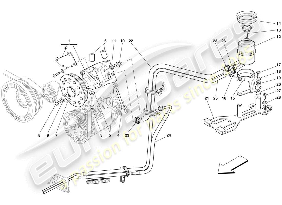 Maserati MC12 Hydraulic Steering Pump and Tank Part Diagram
