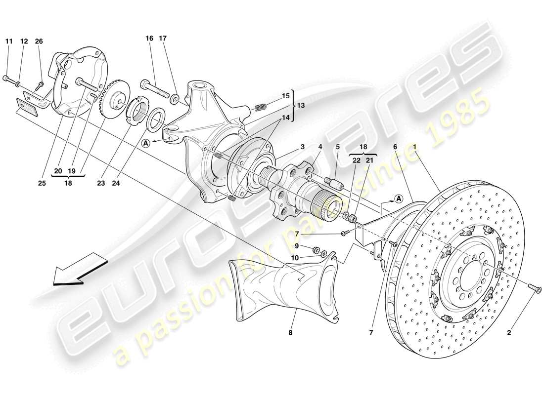 Maserati MC12 Front Brake Disc and Steering Knuckle Part Diagram