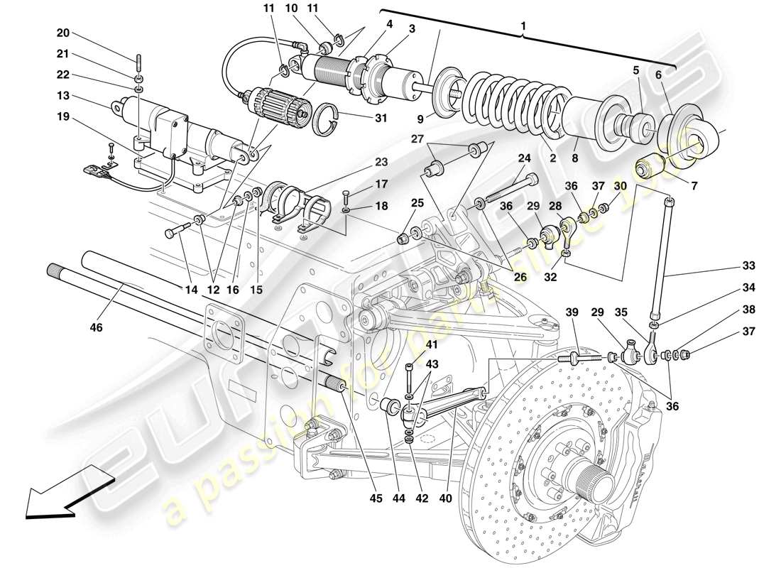 Maserati MC12 FRONT SUSPENSION - SHOCK ABSORBER AND STABILIZER BAR Part Diagram