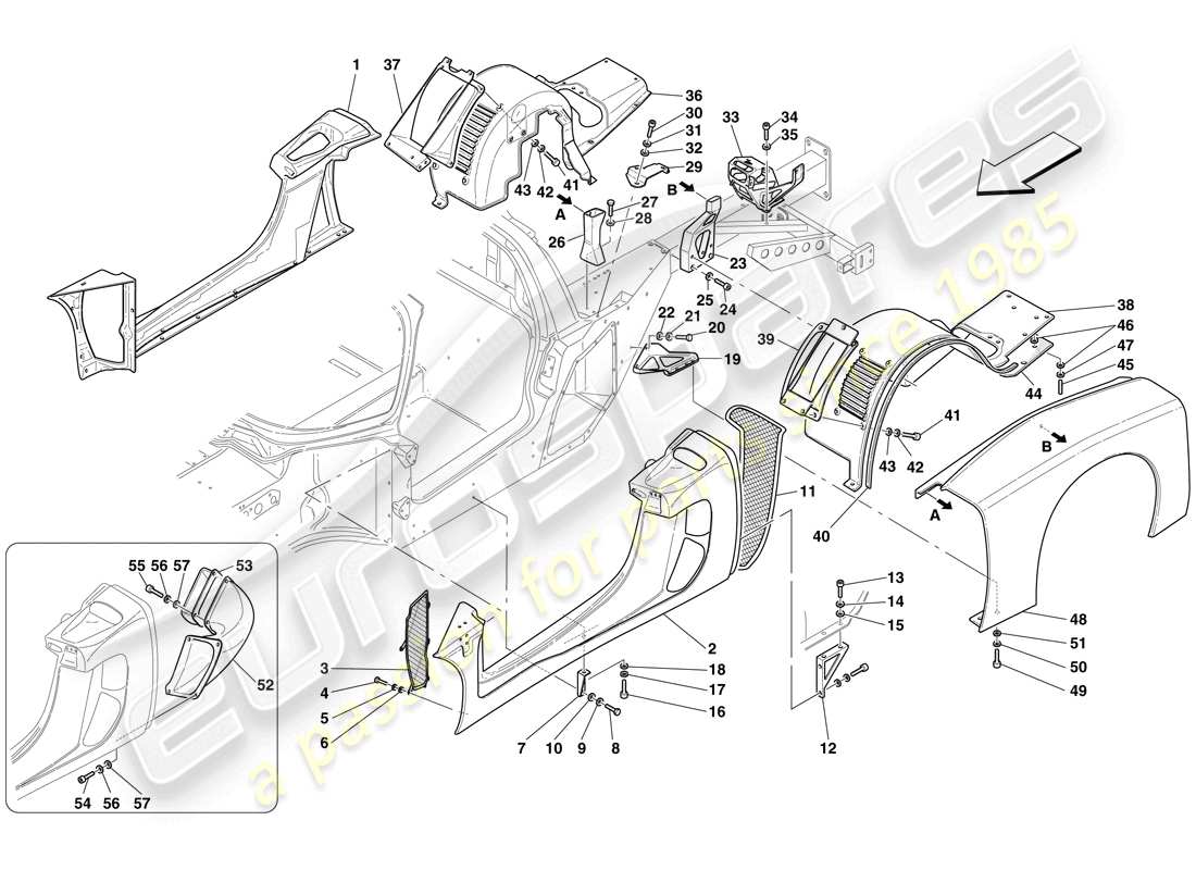 Maserati MC12 Rear - Outer Trims and Wheelhouse Part Diagram