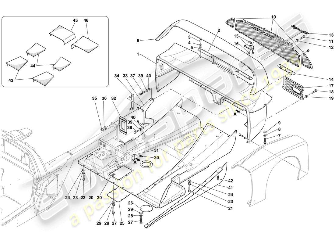 Maserati MC12 Rear Bumper and Flat Floor Pan Part Diagram