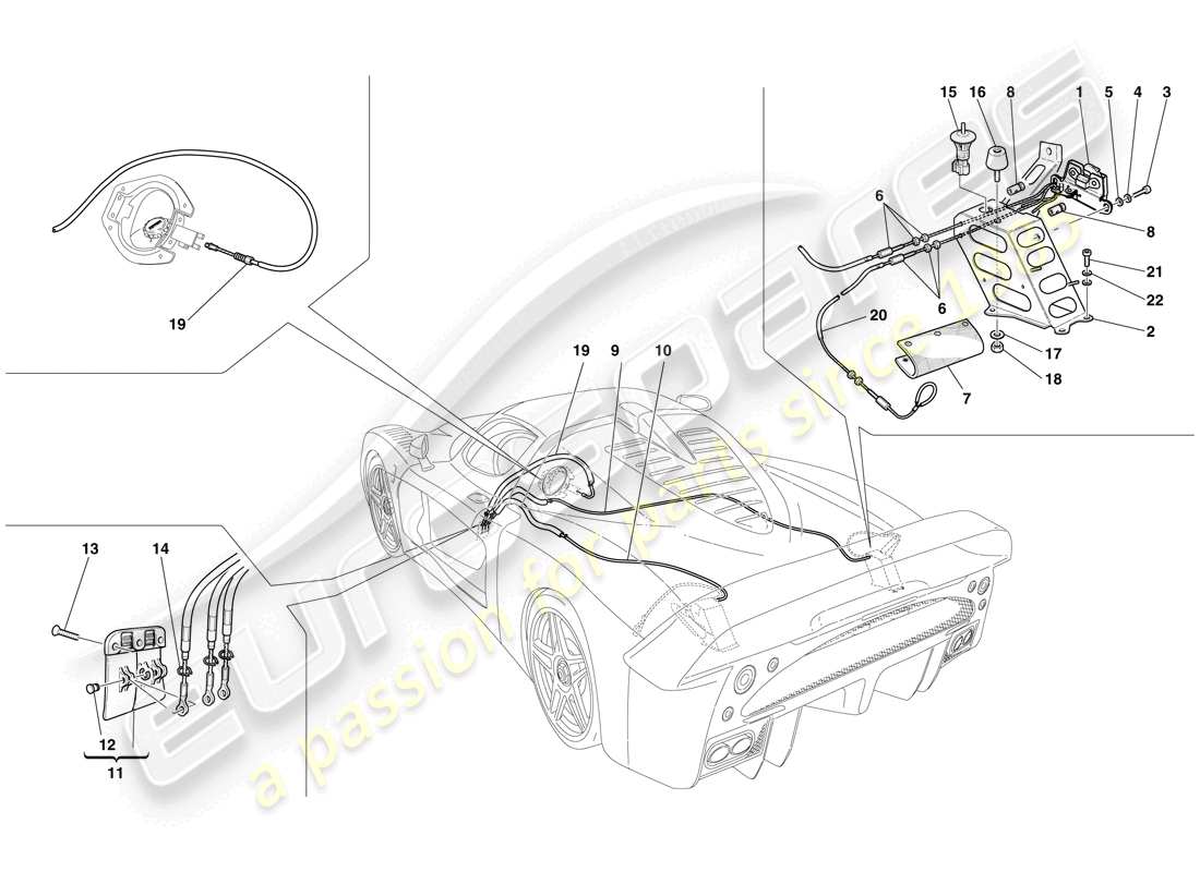 Maserati MC12 Opening Devices for Engine Bonnet and Gas Door Part Diagram