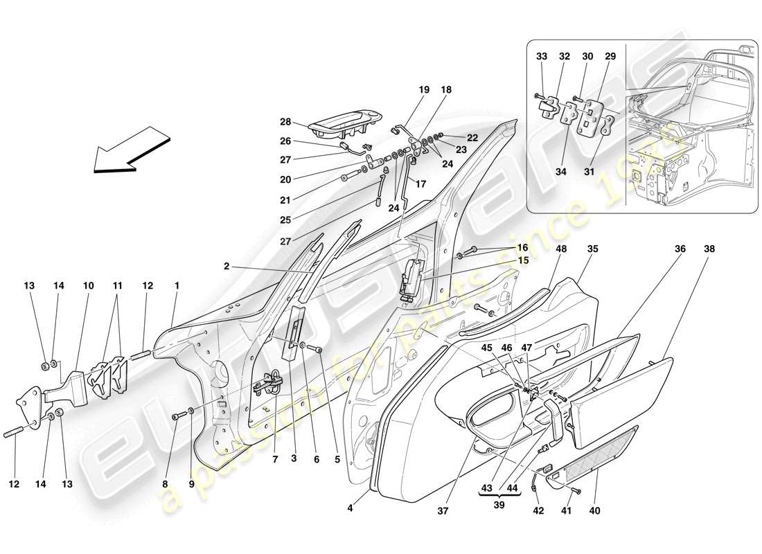 Maserati MC12 Doors - Opening Control, Framework and Coverings Part Diagram
