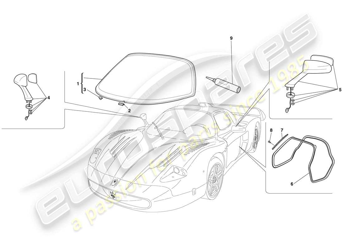 Maserati MC12 Glasses, Gaskets and Rear View Mirrors Part Diagram