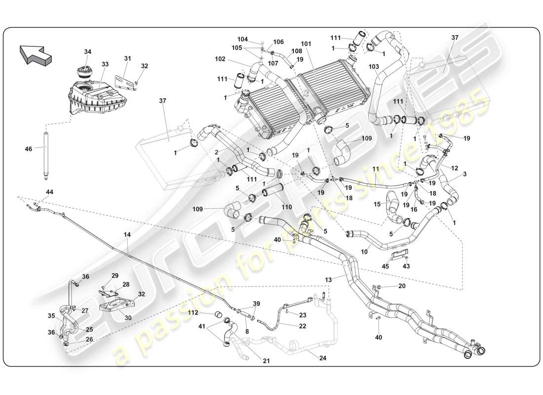 Lamborghini Super Trofeo (2009-2014) water cooling Part Diagram