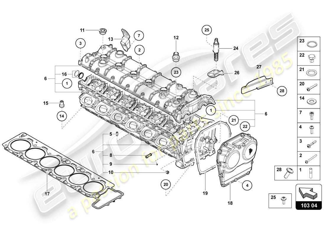 Lamborghini LP720-4 Coupe 50 (2014) cylinder head with studs and centering sleeves Part Diagram