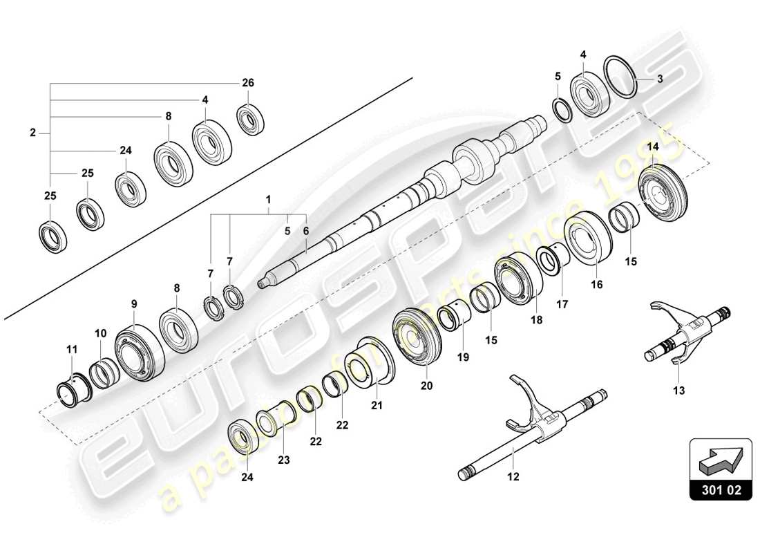 Lamborghini LP720-4 Coupe 50 (2014) REDUCTION GEARBOX SHAFT Part Diagram