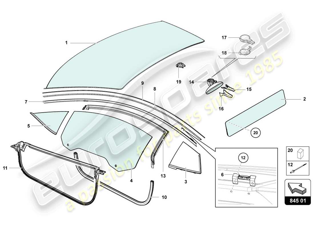 Lamborghini LP720-4 Coupe 50 (2014) WINDOW GLASSES Part Diagram
