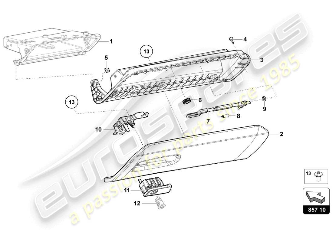 Lamborghini LP720-4 Coupe 50 (2014) GLOVE COMPARTMENT Part Diagram