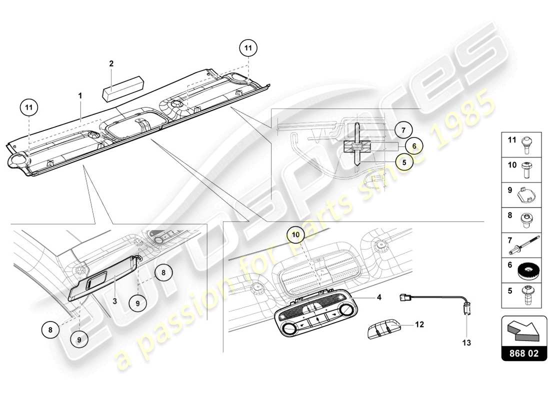 Lamborghini LP720-4 Coupe 50 (2014) ROOF FRAME TRIM Part Diagram